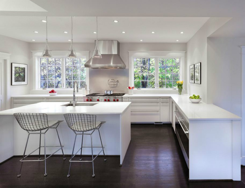 Contemporary kitchen with dark flooring